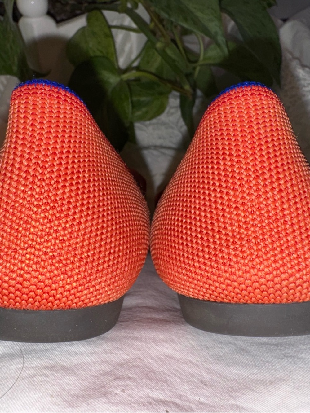 Rothy's Women's Pointed Knit Flats in Bright Orange with Blue Trim - Picture 5 of 8